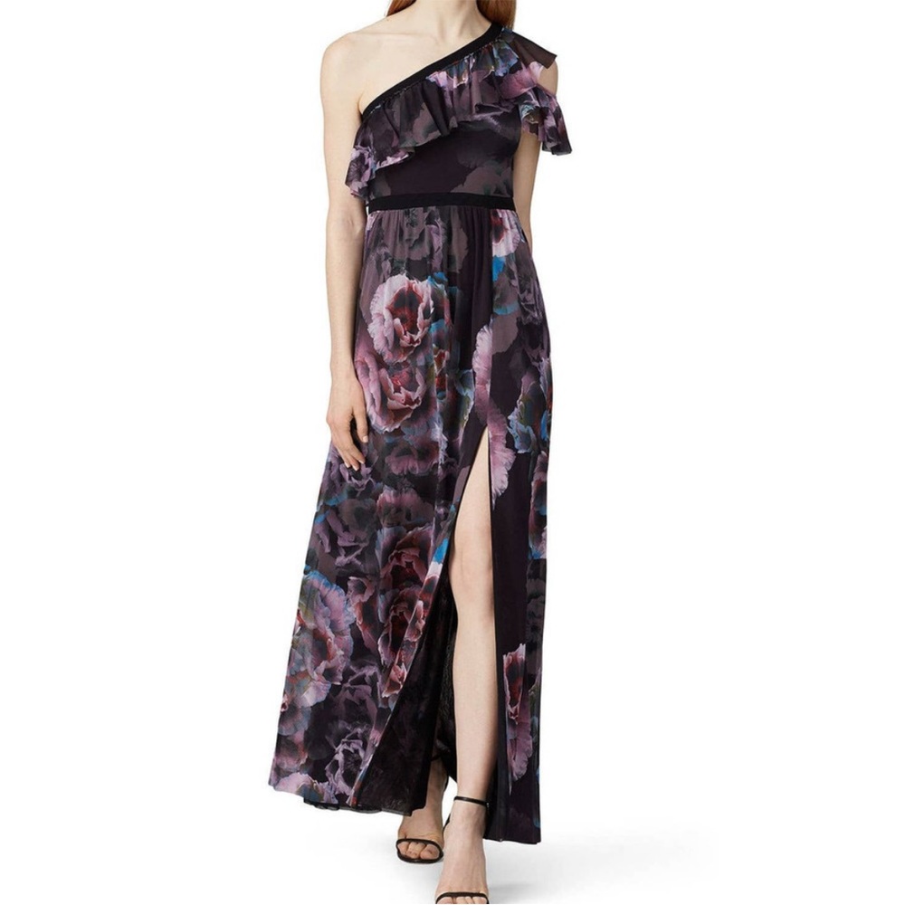 Fuzzi one shoulder purple floral gown. Size small.